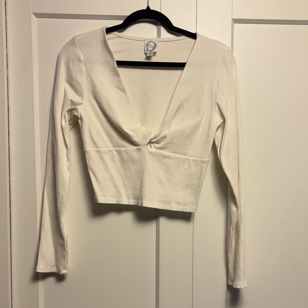 Blue Rain Cream V-Neck Blouse